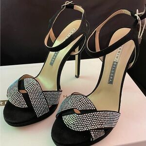 Chiarini Bologna Black Open-Toe Dress Heels Silver Accent New EU 37 /US 6.5–7